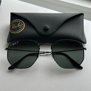 Ray-Ban Hexagonal Flat Polarized Lenses - Polished Black